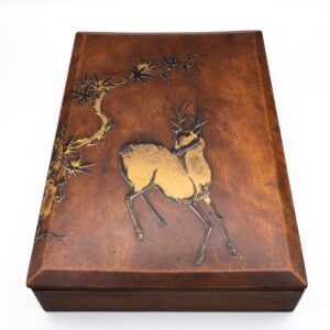 Fine Antique Japanese Lacquered Wooden Box With a Spotted Deer. 19th century
