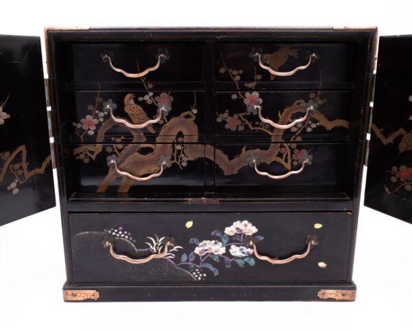Antique Japanese Nagasaki Lacquered Miniature Table Cabinet. Meiji Period