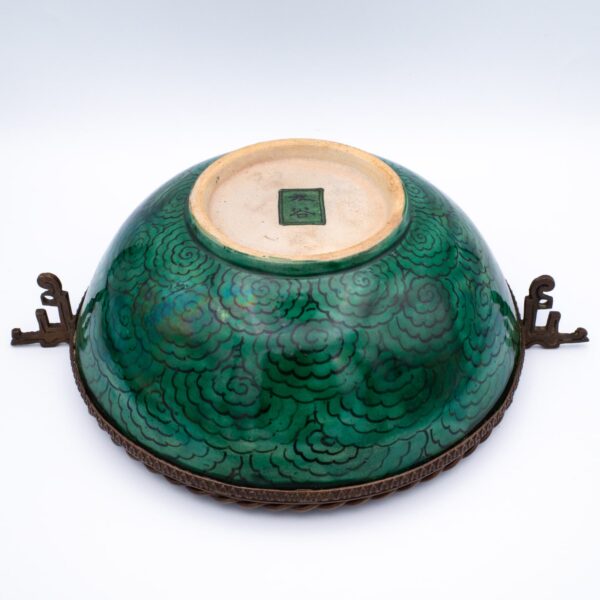 Antique Japanese Aode Kutani Yoshidaya Style Bowl With Bronze Mounts. 19th century, Edo period