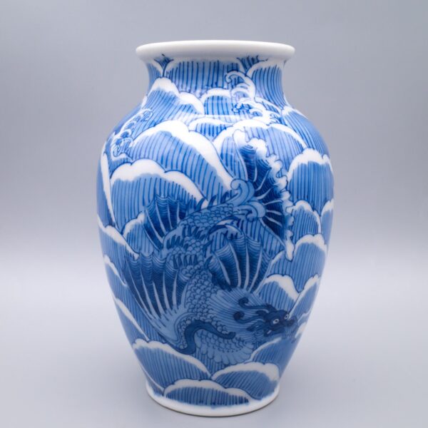 Fine Japanese Blue and White Porcelain Vase With Shachihoko Dragons