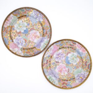 Pair of Antique Japanese Floral Kutani Porcelain Plates by Nakamura. Early 20th Century