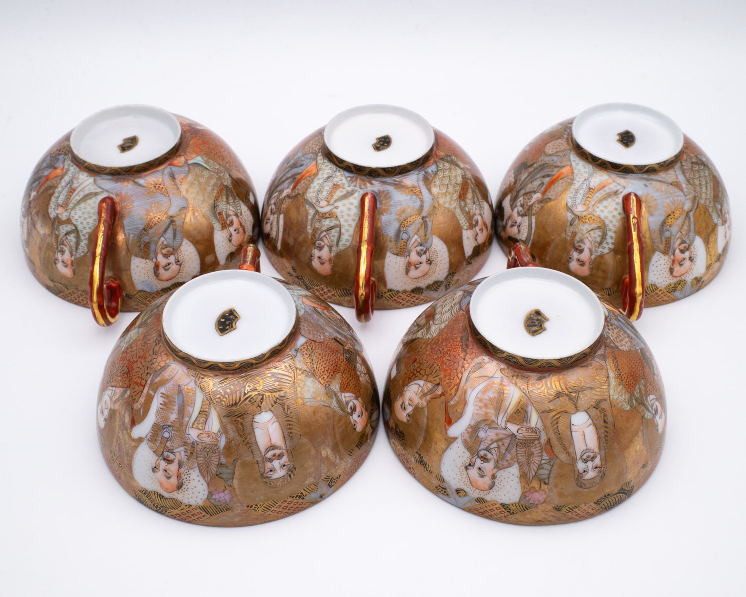 Fine Antique Japanese Satsuma Style Porcelain Cups and Saucers by Ikawa 井川造