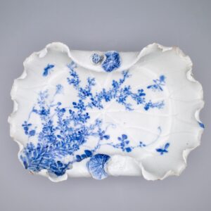 Fine Antique Japanese Blue and White Seto Porcelain Lotus Form Dish Tray. Meiji Period