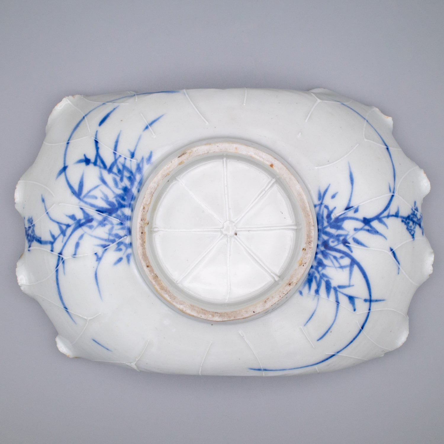 Fine Antique Japanese Blue and White Seto Porcelain Lotus Form Dish Tray. Meiji Period