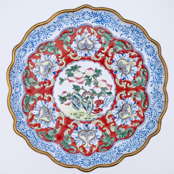 Fine Chinese Vintage Canton Enamel Tazza Pedestal Dish With Auspicious Symbols