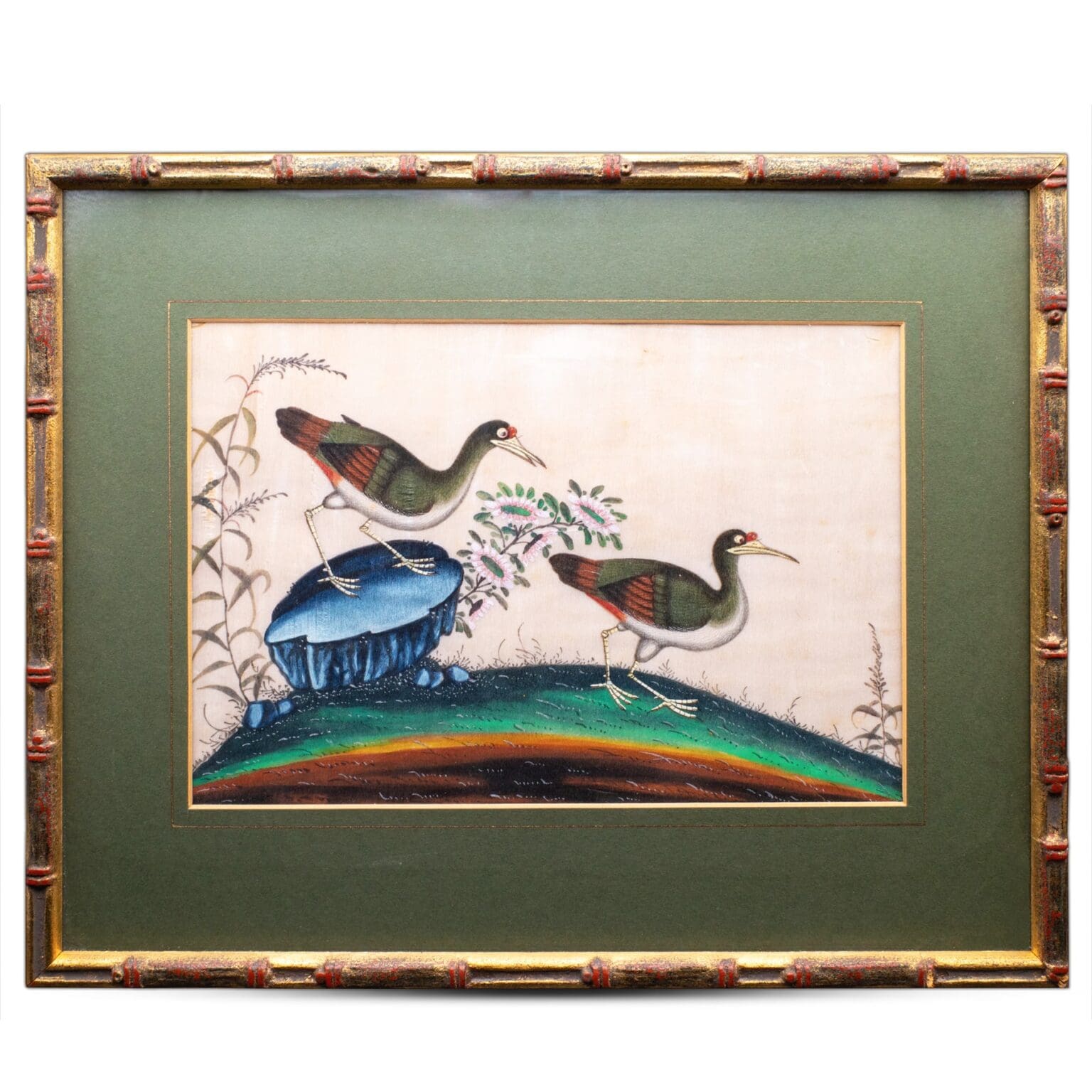 Antique Chinese Export Painting on Pith Paper With Exotic Birds. Qing