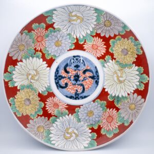 Large Antique Japanese Arita Imari Porcelain Floral Charger. Meiji Period