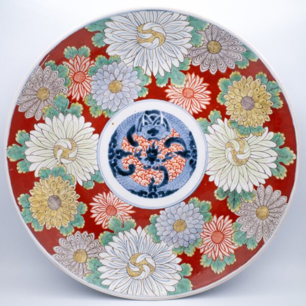 Large Antique Japanese Arita Imari Porcelain Floral Charger. Meiji Period