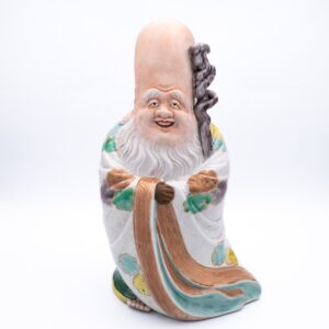 Large Antique Japanese Kutani Porcelain Figurine of Lucky God Fukurokuju