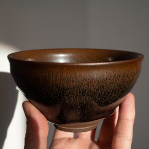 Antique Japanese Hare's Fur Glazed Stoneware Chawan Tea Bowl. 19th Century