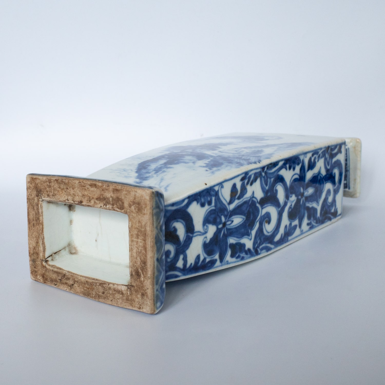 Large Antique Japanese Rectangular Blue and White Porcelain Vase. 19th Century