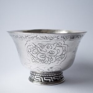 Fine Antique Tibetan Buddhist Engraved Silver Offering Cup. 71.6g