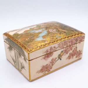 Fine Antique Japanese Satsuma Pottery Rectangular Box Marked 壽 Meiji-Taisho Era