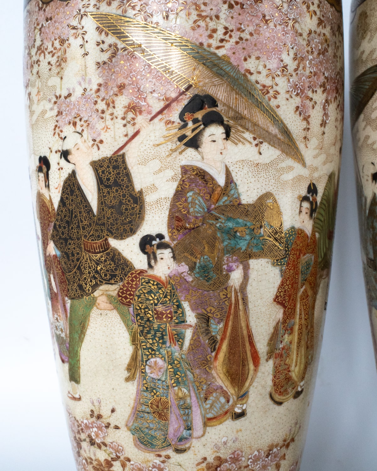 Fine Pair of Antique Japanese Satsuma Pottery Vases by Gyokuzan. Meiji Period