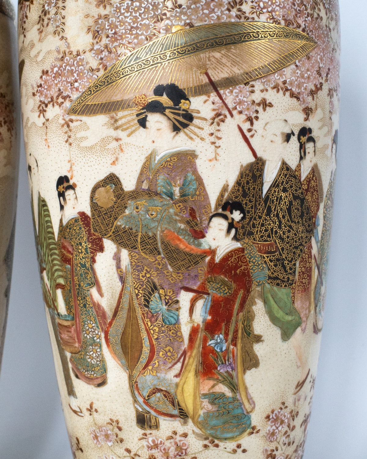 Fine Pair of Antique Japanese Satsuma Pottery Vases by Gyokuzan. Meiji Period