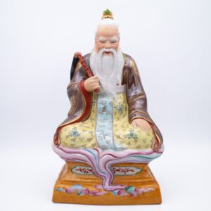 Vintage Chinese Famille Rose Porcelain Figurine of Taoist Deity Taishang Laojun
