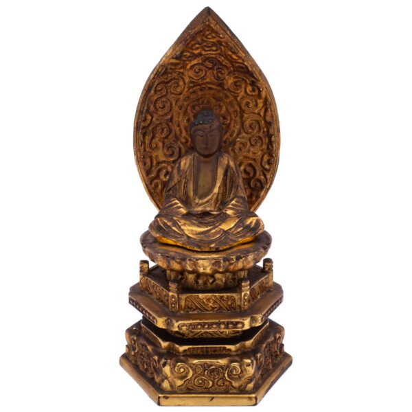 Vintage Japanese Gilt Lacquered Altar Statue of Buddha Amida Nyorai. Early Showa Era
