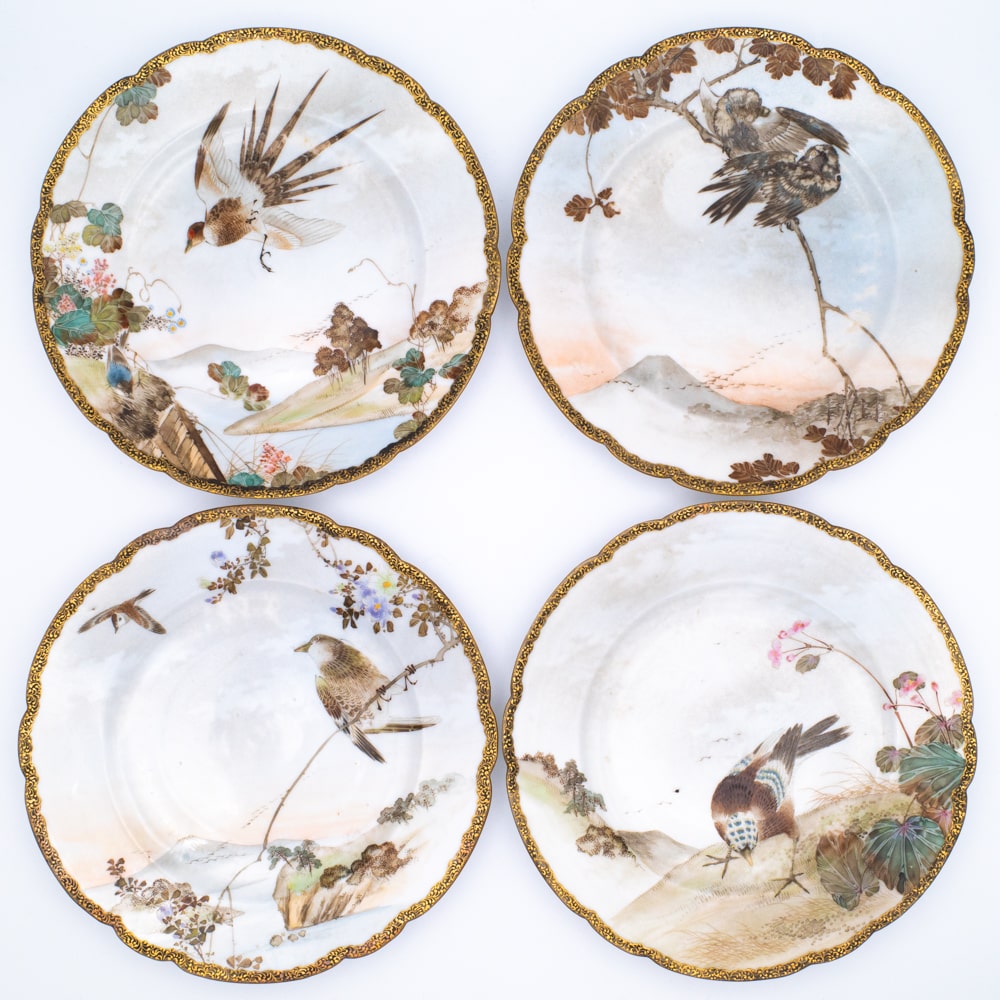 Fine Antique Japanese Yokohama Kutani Porcelain Plates by Yamashita Meiji Period
