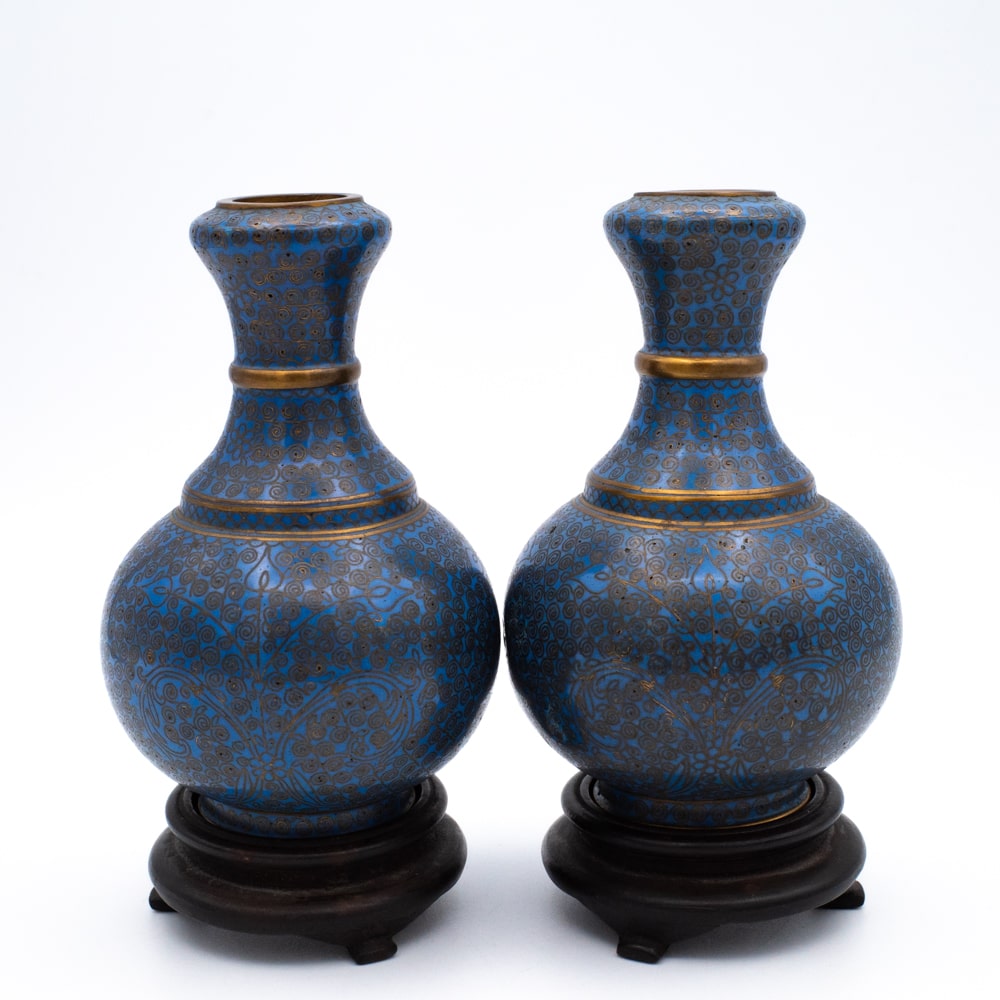 Fine Vintage Chinese Blue Ground Monochrome Cloisonne Enamelled Vases 20th Century
