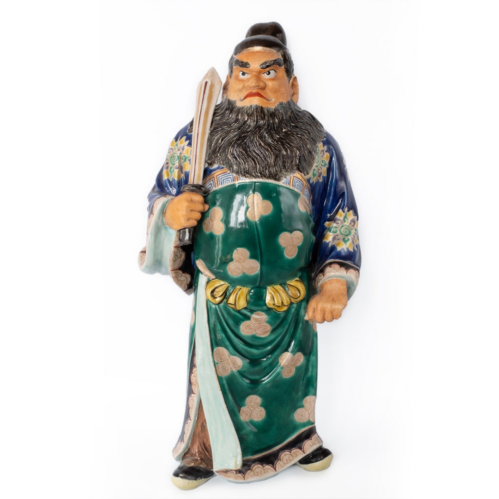 LARGE Antique Japanese Kutani Porcelain Statue of a Warrior Fudo Myoo 42cm 16.5" 