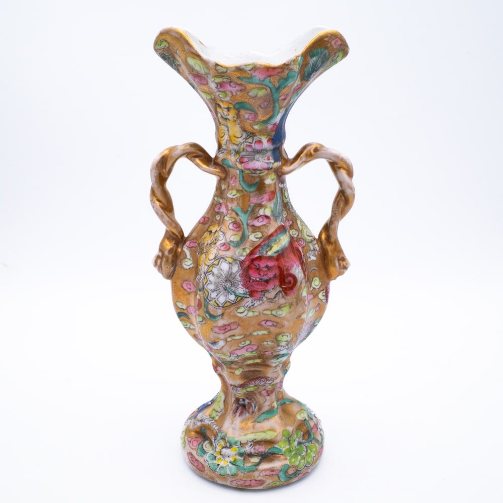 Rare Antique Masons Ironstone China Bandana Pattern Chinoiserie Vase. 19th century