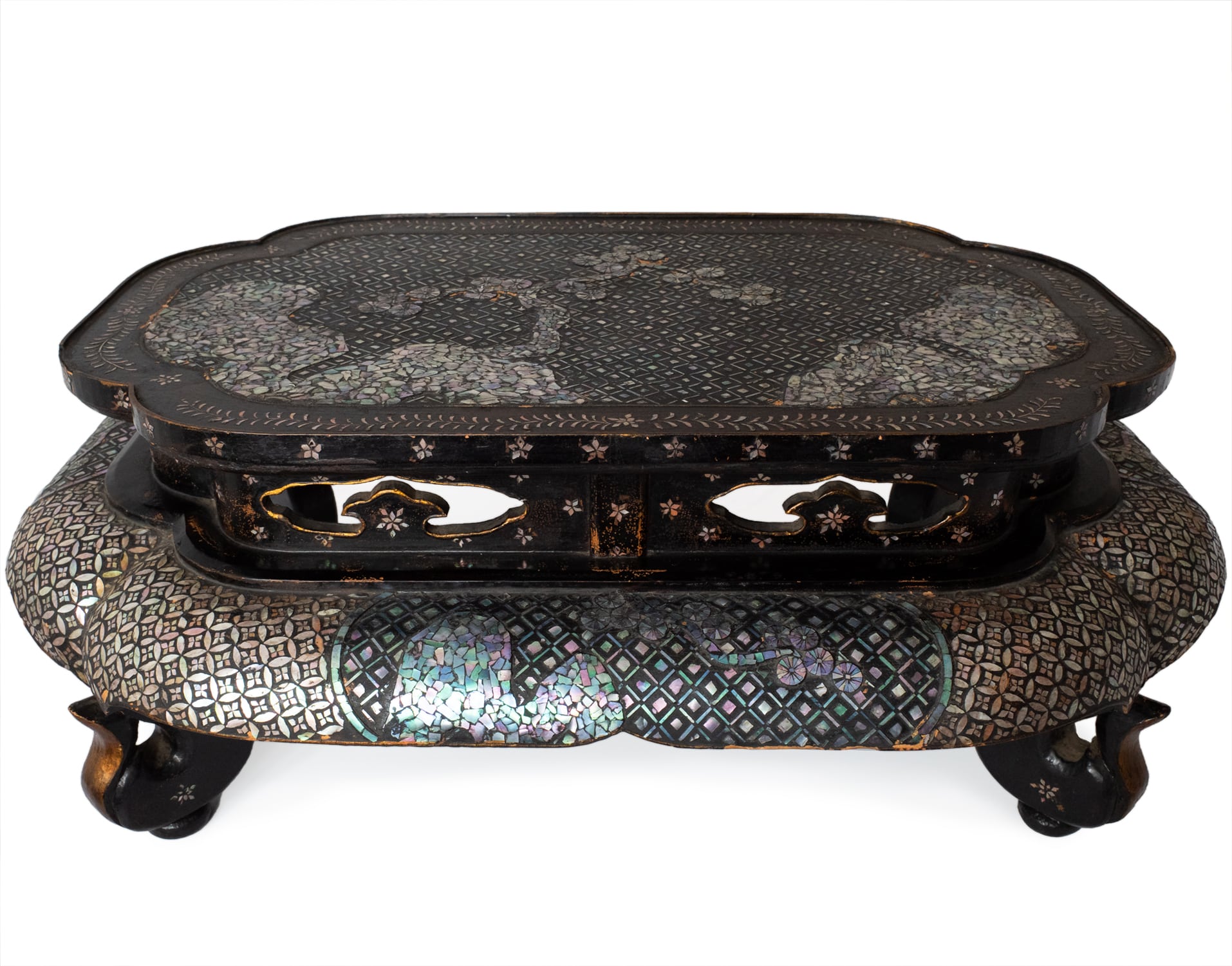 Antique Japanese Mother of Pearl Inlaid Lacquered Table. Ryukyu Islands, Edo Period
