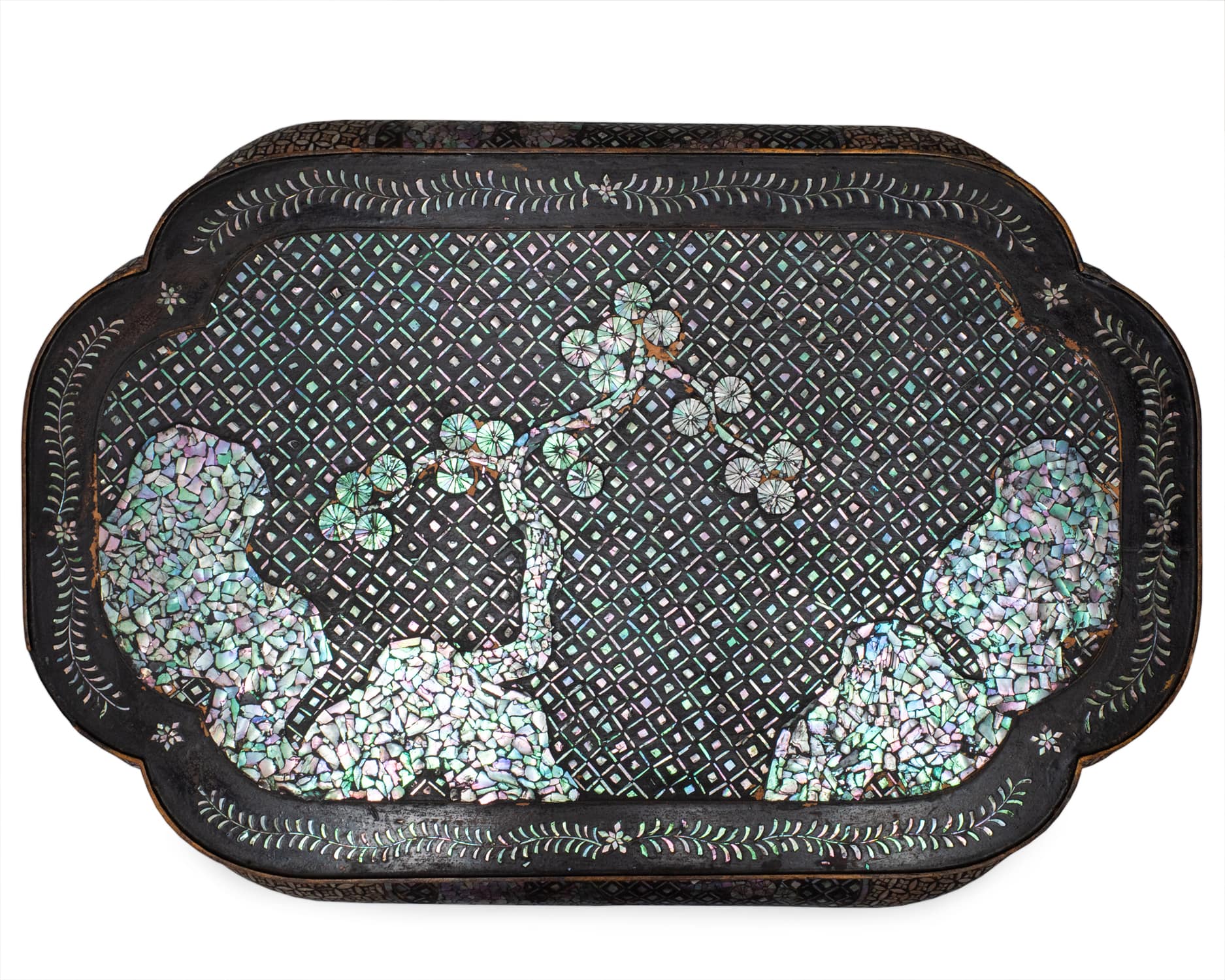 Antique Japanese Mother of Pearl Inlaid Lacquered Table. Ryukyu Islands, Edo Period