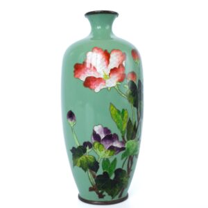 Fine Antique Japanese Ginbari Cloisonne Vase With Flowers Meiji-Taisho Period