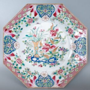 Fine Antique Japanese Octagonal Porcelain Dish in Chinese Famille Rose Style
