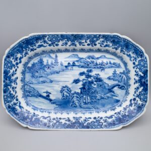 Antique Chinese Qianlong Blue and White Export Porcelain Landscape Platter 25.7x17cm