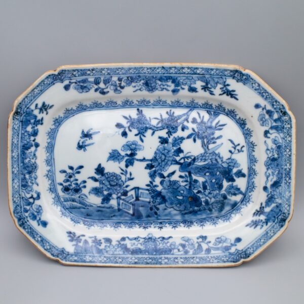 Antique Chinese Qianlong Period Blue and White Export Porcelain Platter 25.5x17.5 cm