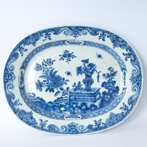 Antique Chinese Qianlong Oval Blue White Export Porcelain Platter 30x23.5 cm