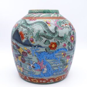 Rare Antique Chinese Clobbered Blue and White Jar. 19th Century, Qing Dynasty