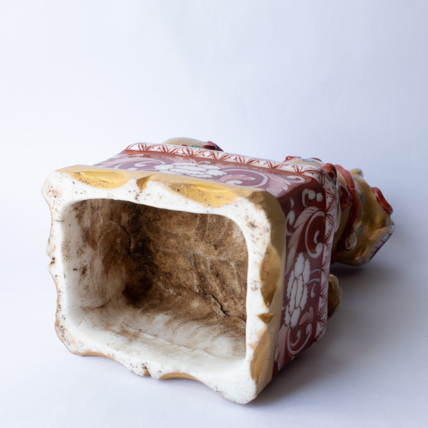 Antique Chinese Kangxi Period Clobbered Blanc de Chine Dehua Porcelain Foo Lion