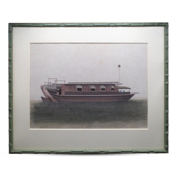 Antique Chinese Boat Junk Gouache Export Painting on Paper. 19th Century