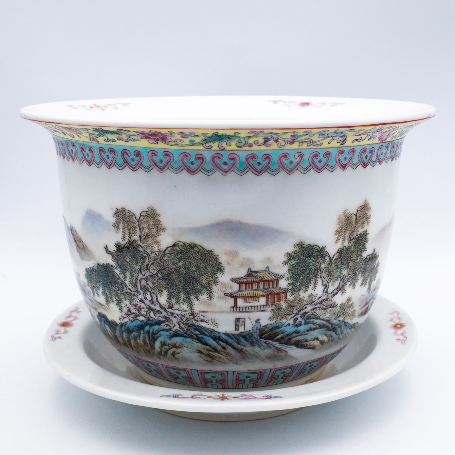 Vintage Chinese Famille Rose Porcelain Plant Pot. 20th Century