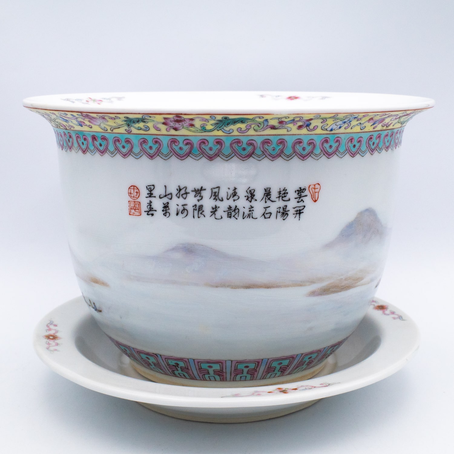 Vintage Chinese Famille Rose Porcelain Plant Pot. 20th Century