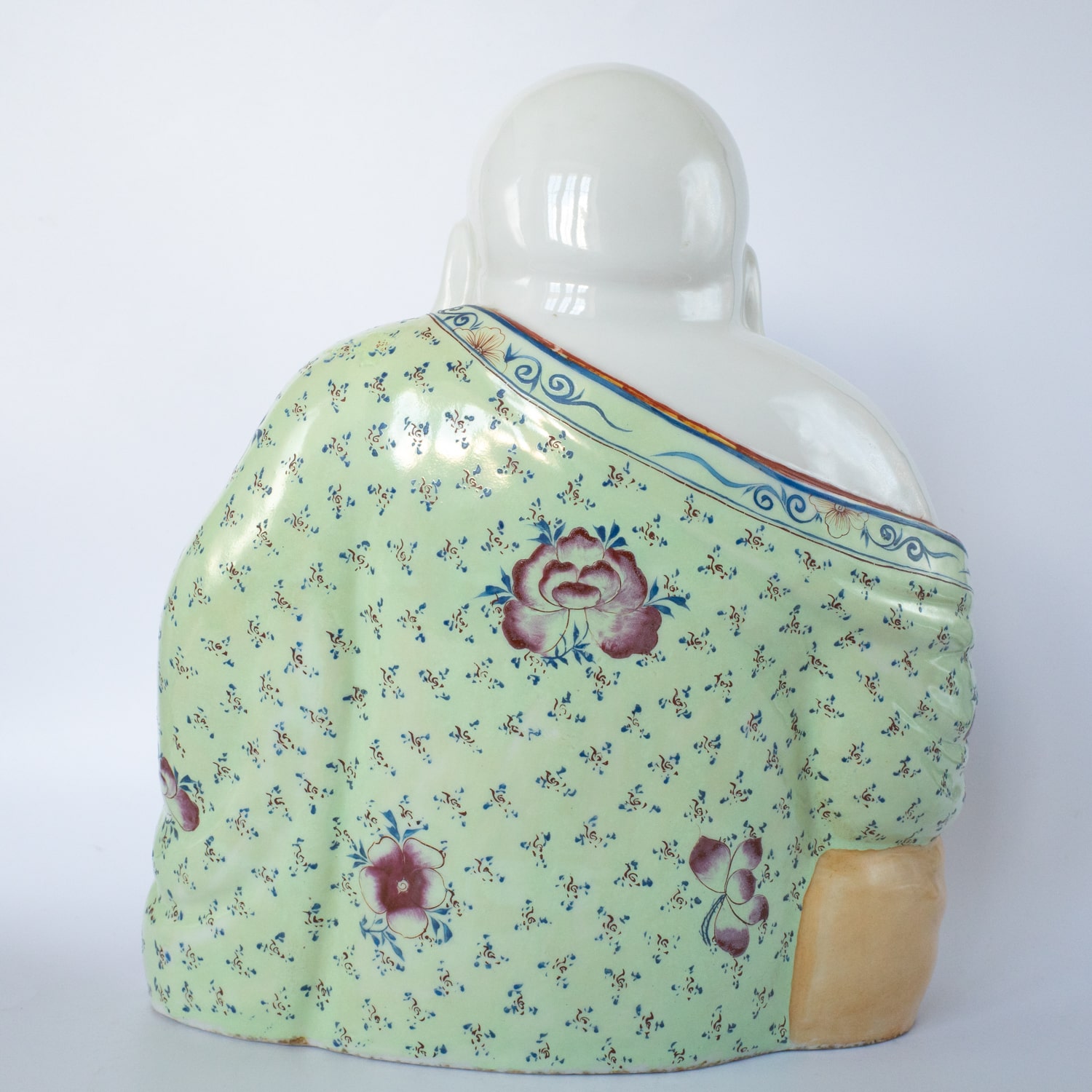 Large Vintage Chinese Famille Rose Porcelain Budai Buddha Figurine. 20th Century