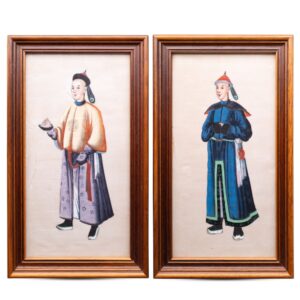 Pair of Chinese Antique Export Paintings on Pith Paper 19th Century Qing Dynasty