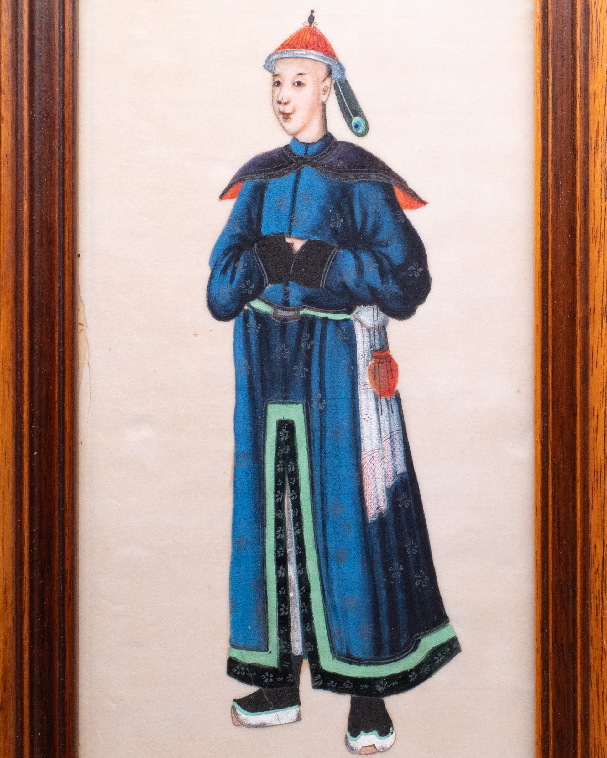 Pair of Chinese Antique Export Paintings on Pith Paper 19th Century Qing Dynasty