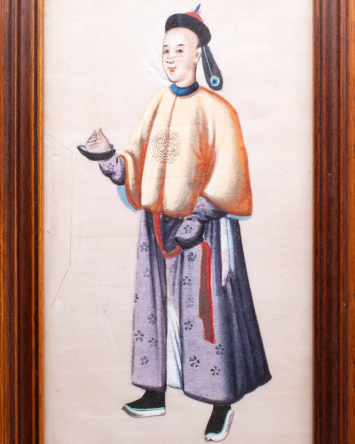 Pair of Chinese Antique Export Paintings on Pith Paper 19th Century Qing Dynasty