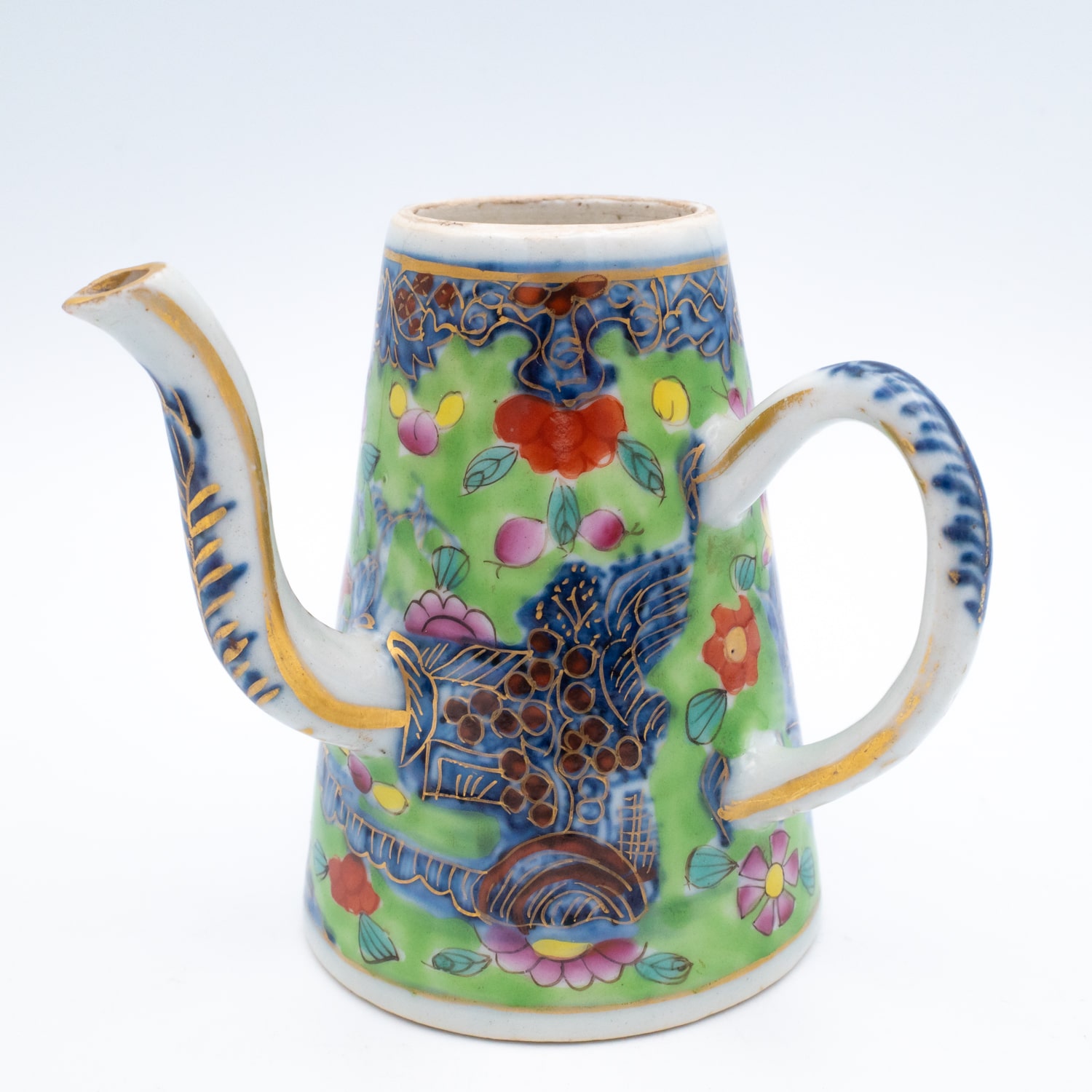 Antique Chinese Clobbered Blue and White Porcelain Chocolate Pot, Qianlong Period