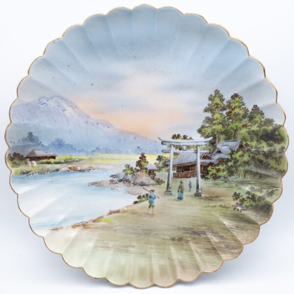 Large Antique Japanese Porcelain Charger With Landscape by Nikko. Early 20th century