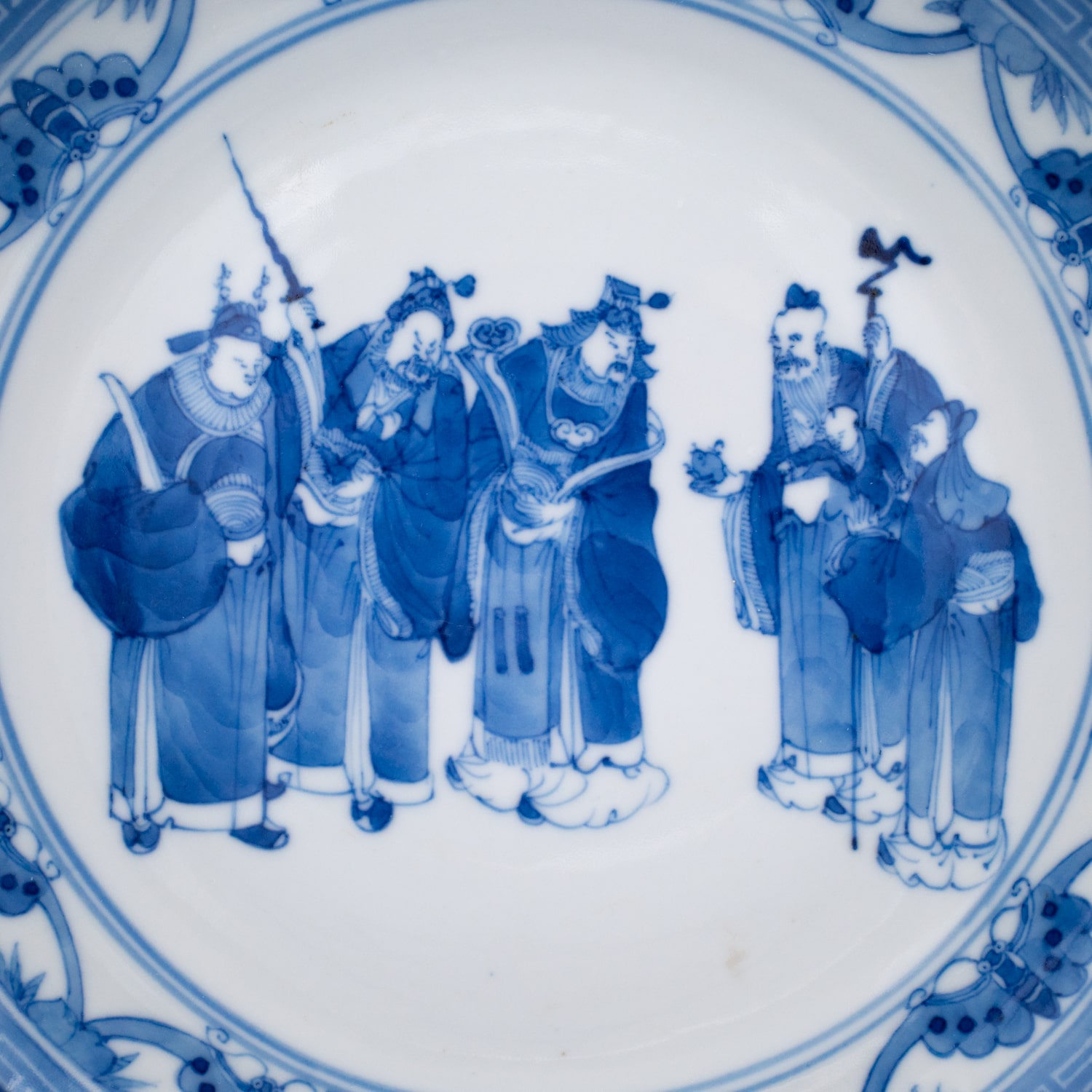 Fine Antique Chinese Blue and White Porcelain Plate With Immortals. 19th Century