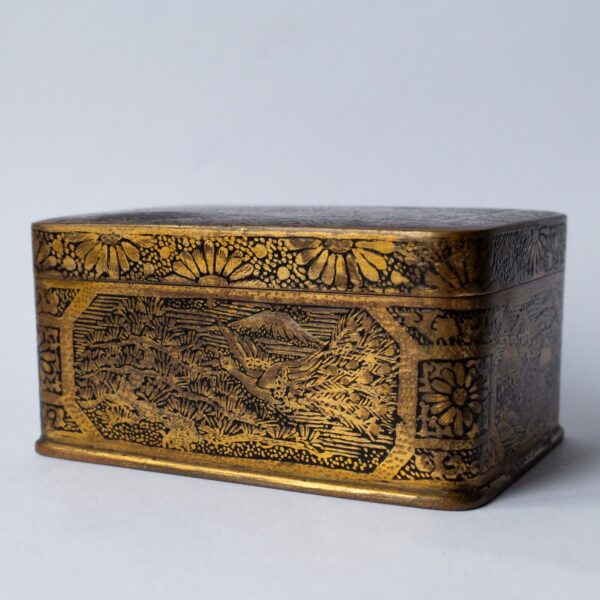 Fine Antique Japanese Komai Style Damascene Mixed Metal Gilt Box. Meiji Period