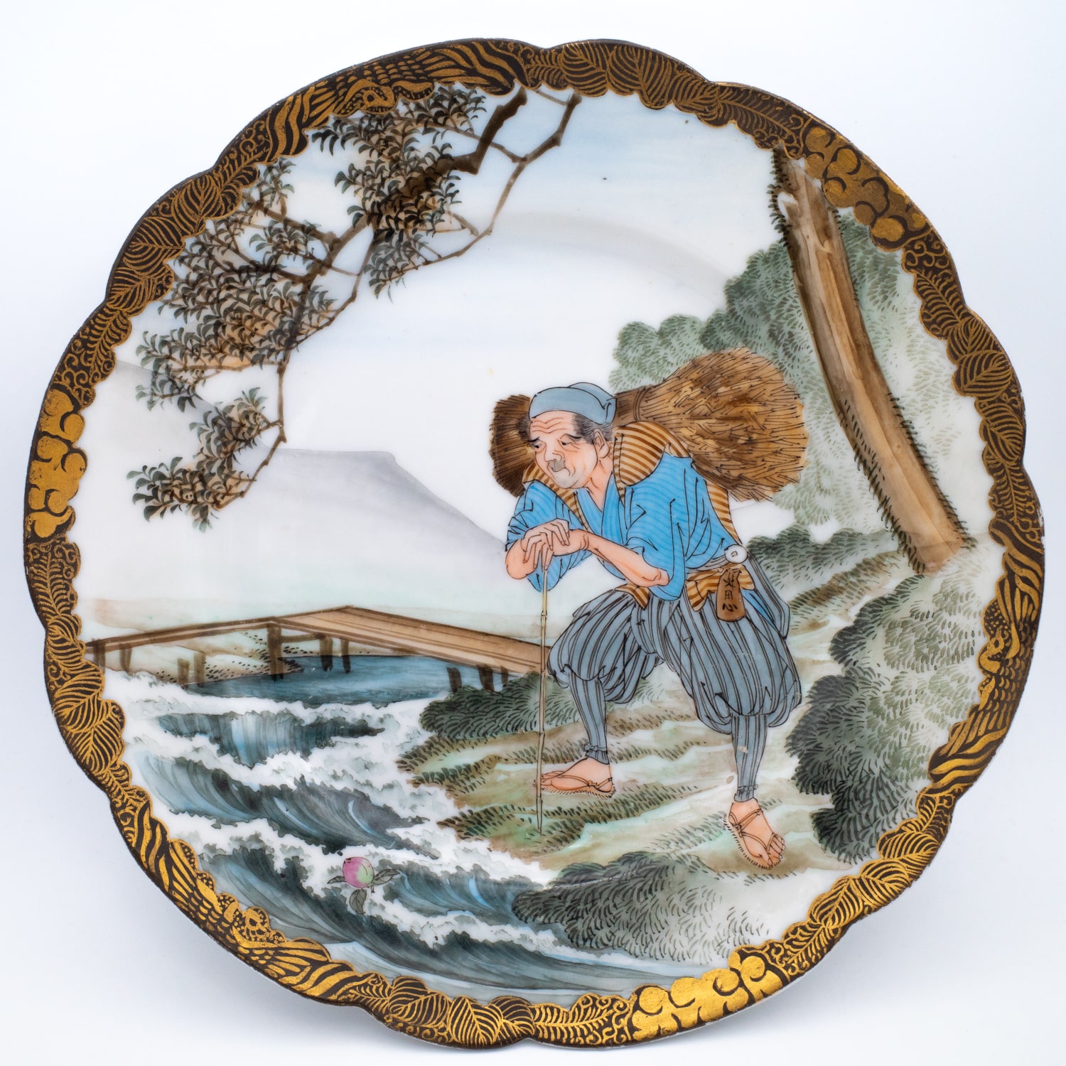 Fine Antique Japanese Porcelain Dish Scene From Momotaro Peach Boy Meiji Period