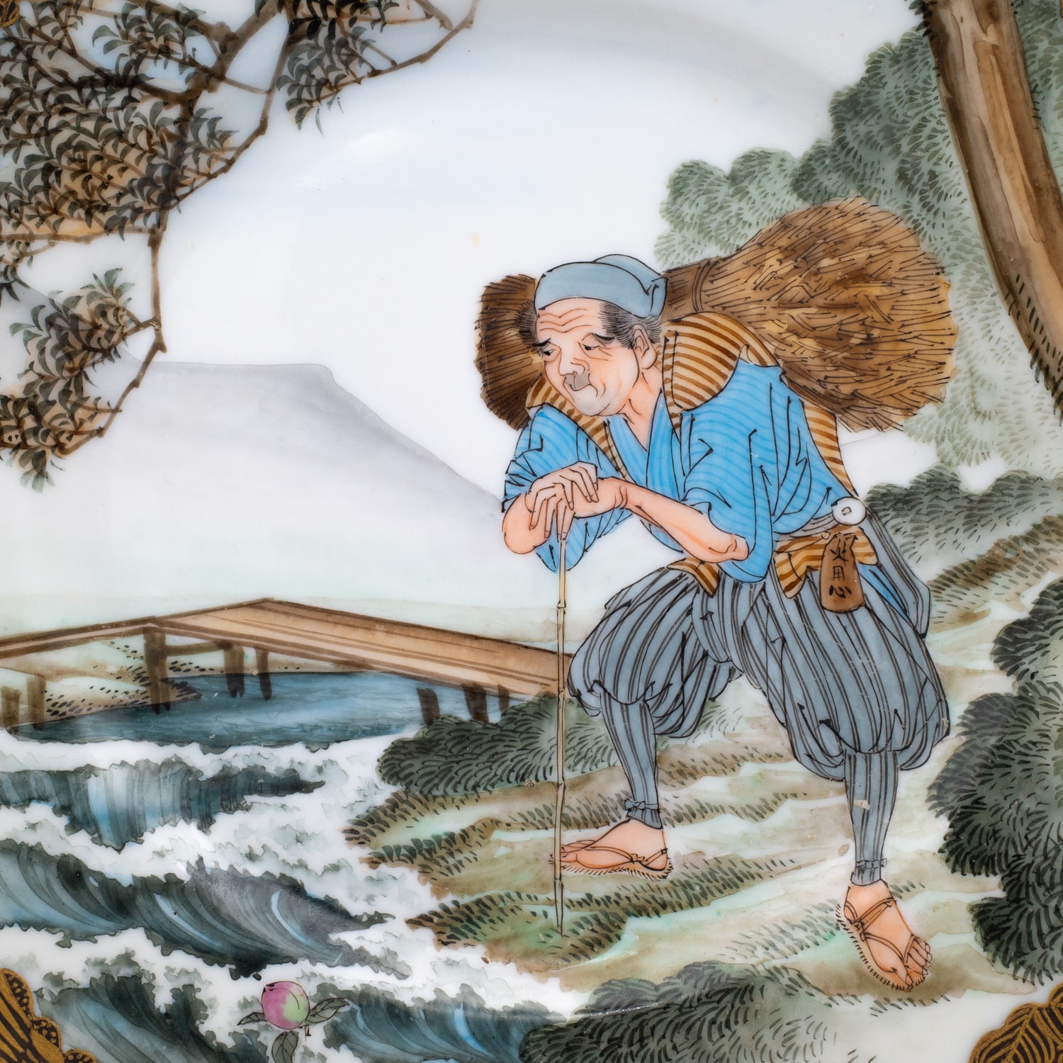 Fine Antique Japanese Porcelain Dish Scene From Momotaro Peach Boy Meiji Period