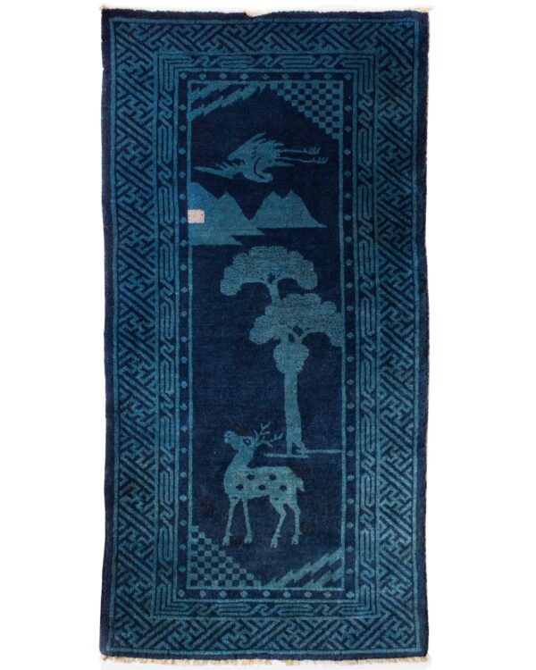 Antique Chinese Handmade Baotou Pao-Tao Art Deco Pictorial Wool Rug 136x66 cm