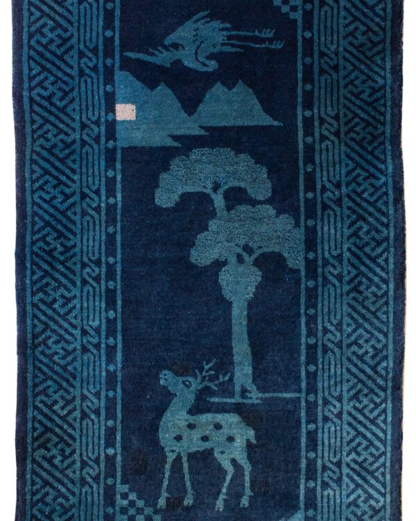 Antique Chinese Handmade Baotou Pao-Tao Art Deco Pictorial Wool Rug 136x66 cm