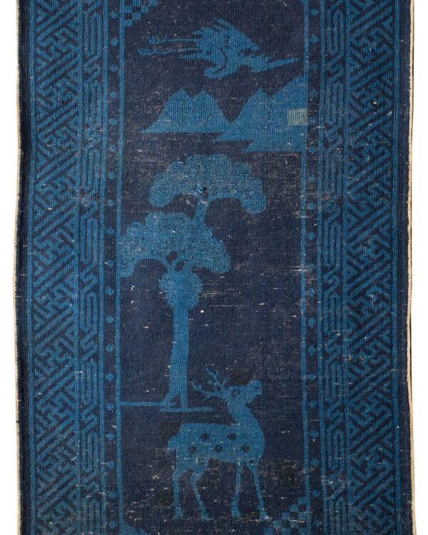 Antique Chinese Handmade Baotou Pao-Tao Art Deco Pictorial Wool Rug 136x66 cm